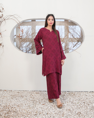 Tawakkal DORA Jacquard 2-Piece Stitched Suit Maroon