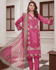 Lawn Suit with Chikankari & Organza Pink