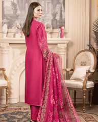 Pure Chikankari Lawn Stitched Ensemble with Organza Detailing Red