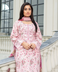 Svougish Trends: Pure Lawn Stitched Ensemble with Organza & Patchwork Pink