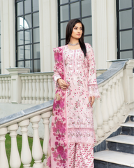 Svougish Trends: Pure Lawn Stitched Ensemble with Organza & Patchwork Pink