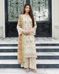 Latest Svougish: Pure Lawn Stitched Ensemble with Organza & Patchwork