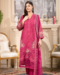 Pure Chikankari Lawn Stitched Ensemble with Organza Detailing Red