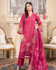 Pure Chikankari Lawn Stitched Ensemble with Organza Detailing Red