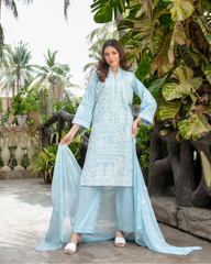 Tawakkal Premium Pure Cotton Kashmiri Embroidered 3-Piece Unstitched Suit – Elegant Lace Detail Collection