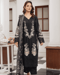 Lawn Suit with Chikankari & Organza Black
