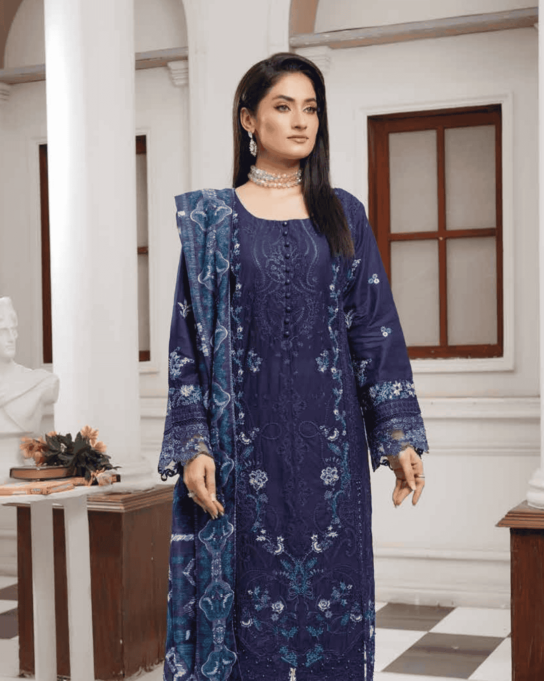 Heavy Embroidered Lawn Suit with Chikankari & Organza