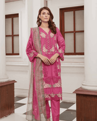 Lawn Suit with Chikankari & Organza Pink
