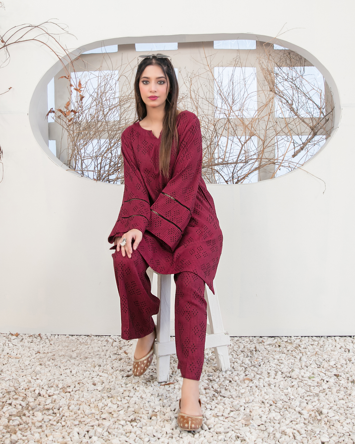 Tawakkal DORA Jacquard 2-Piece Stitched Suit Maroon