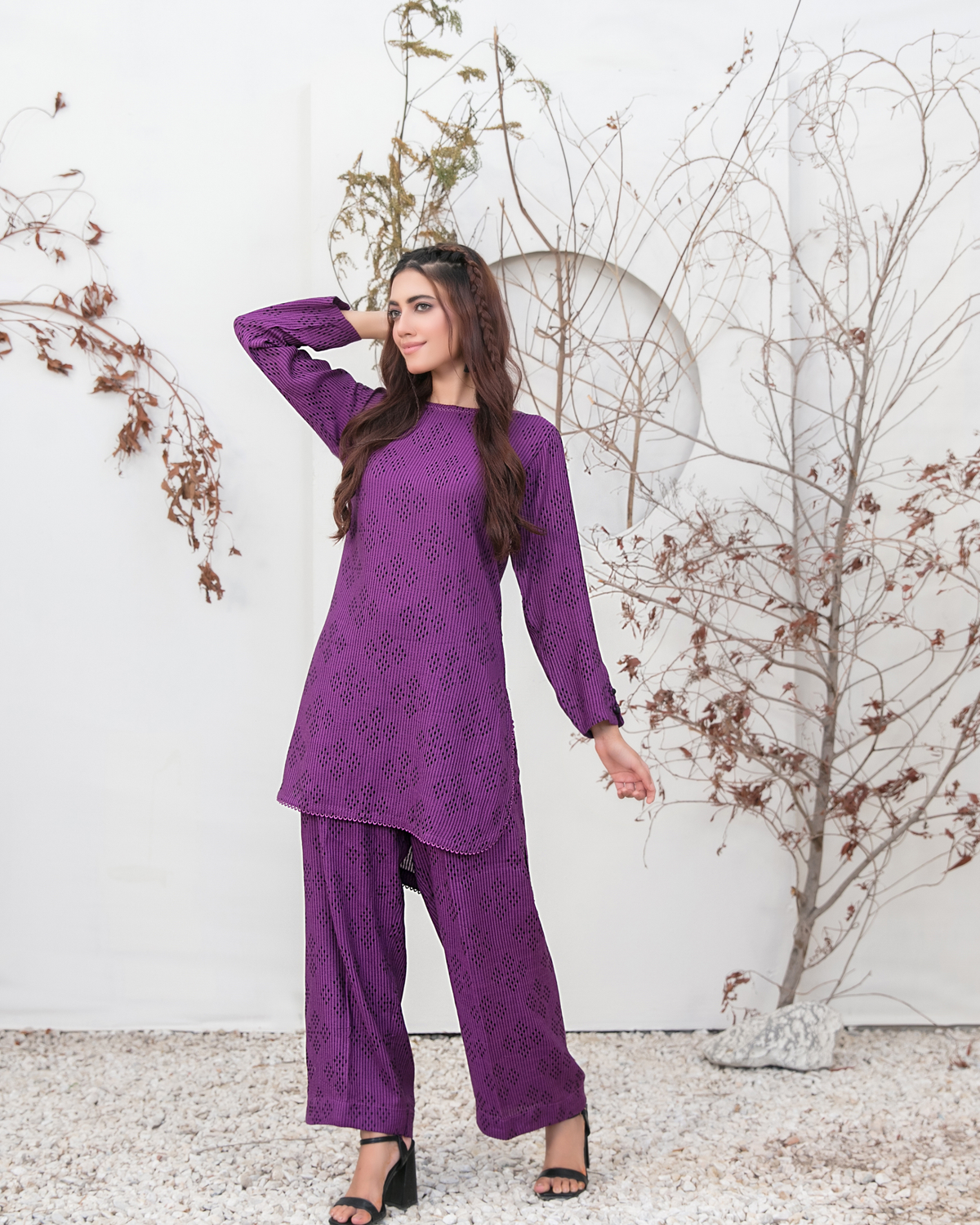 Tawakkal DORA Jacquard 2-Piece Stitched Suit Purple