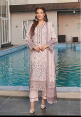 Elegant Pink Floral Embroidered Lawn Suit with Dupatta