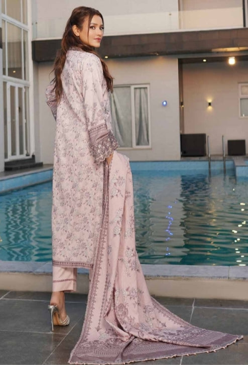 Elegant Pink Floral Embroidered Lawn Suit with Dupatta