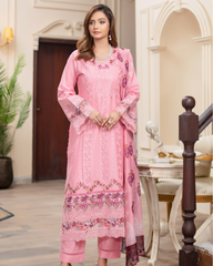 Pure Chikankari Lawn Stitched Ensemble with Organza Detailing Pink