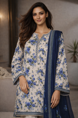 Bin Saeed Stitched Lawn 3-Piece – Comfortable Fit in Sizes 42, 44, 46