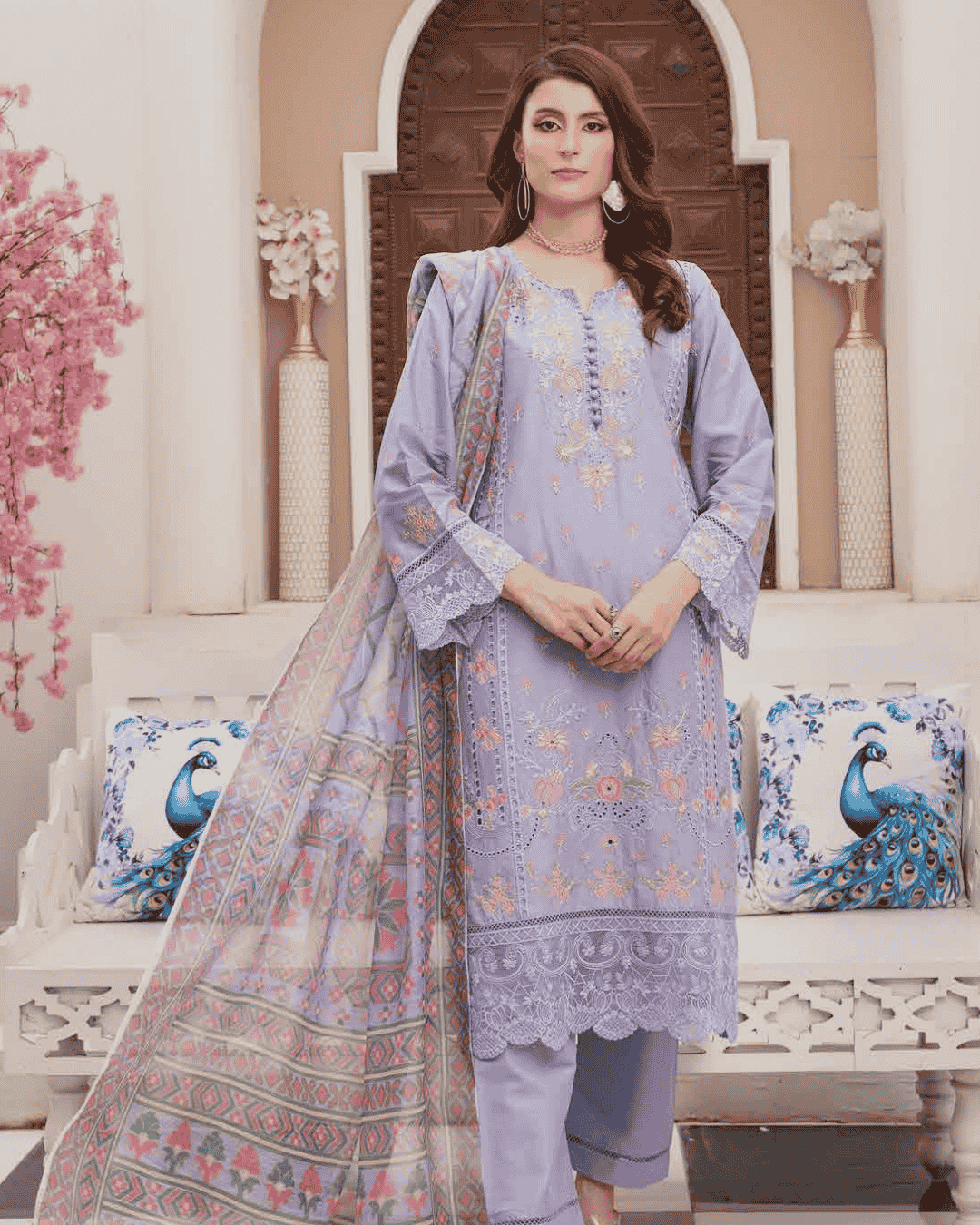 Heavy Embroidered Lawn Suit with Chikankari & Organza Latest
