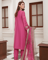 Lawn Suit with Chikankari & Organza Pink
