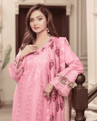 Pure Chikankari Lawn Stitched Ensemble with Organza Detailing Pink