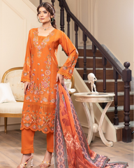 Pure Chikankari Lawn Stitched Outfit Orange – Elegance Redefined