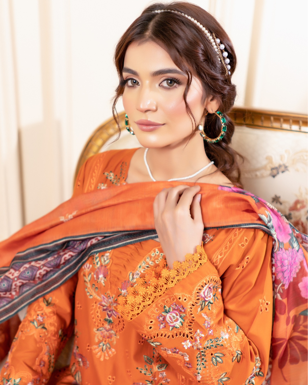 Pure Chikankari Lawn Stitched Outfit Orange – Elegance Redefined