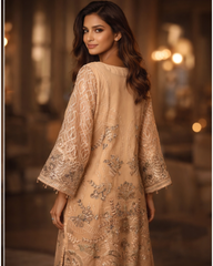 Original REET Designer Set: Heavy Embroidery with Tassels & Raw Silk Pants